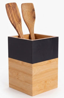 Pot à ustensiles Cosy & Trendy Black & Wood - 10 x 10 x 14.5 cm