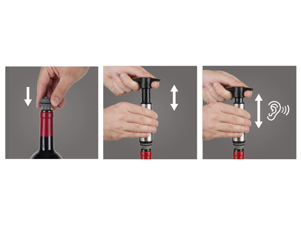 Ensemble de pompe a vin Vacu Vin - Wine Saver - en acier inoxydable - 3 pieces