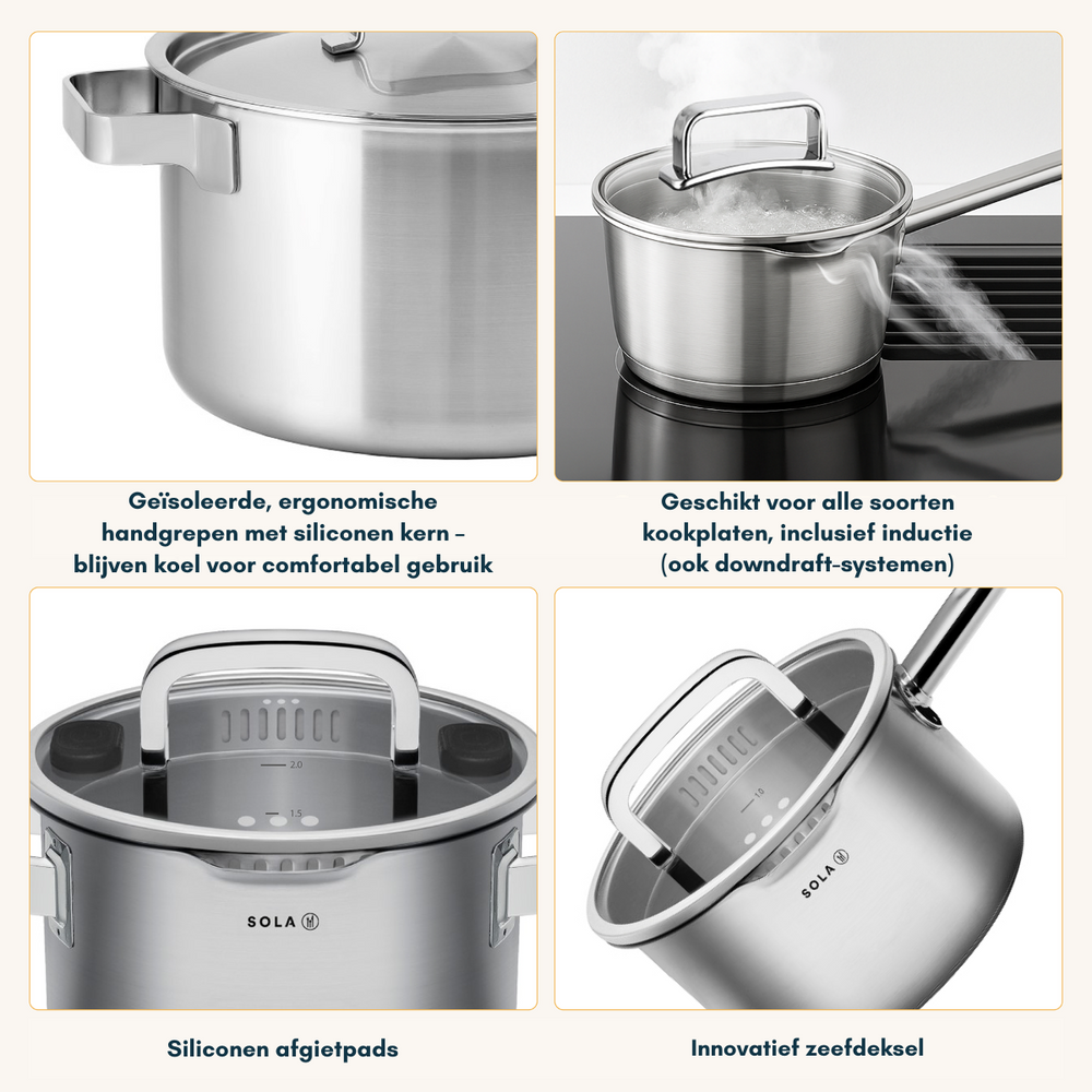 Ensemble de casseroles Sola - en inox - Juvia - Ø16/18/20 cm + Ø16 cm - 4 pièces