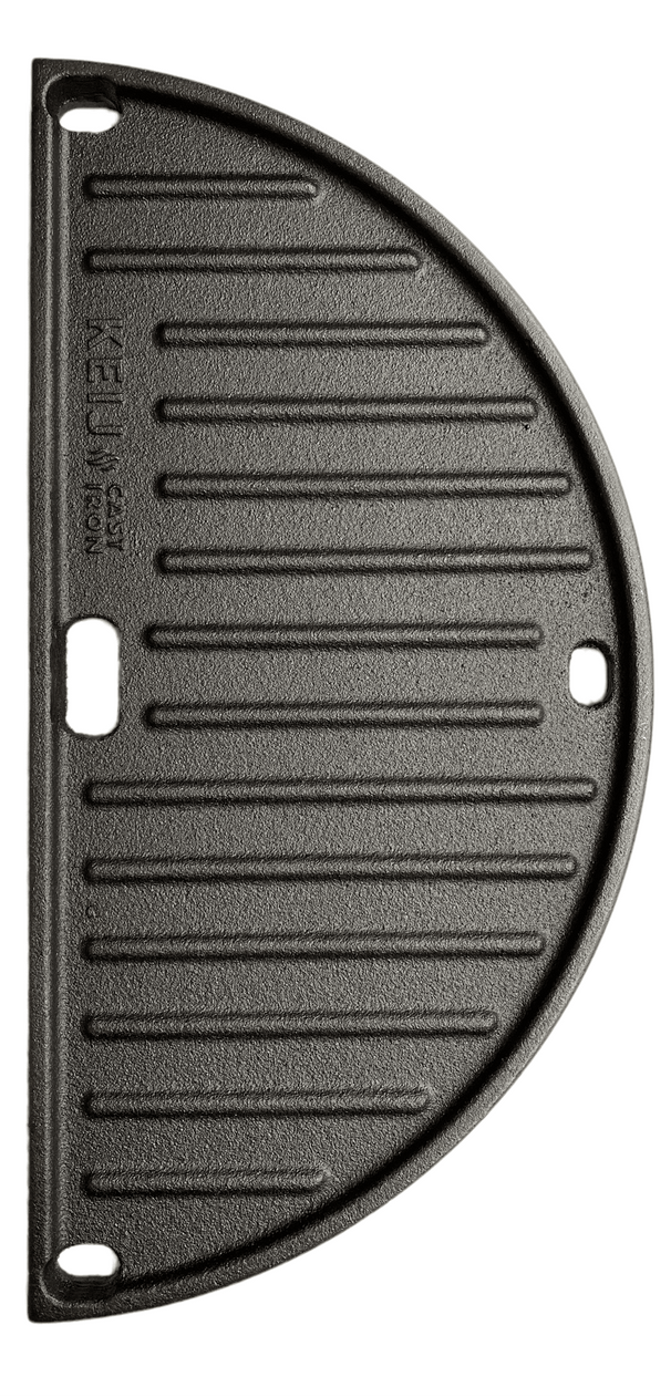 Keij Kamado Plaque de Grill Halve Lune / Plancha Compact - Fonte Émaillée - 2 côtés - 33 cm - pour Kamado de 15 pouces - Universel