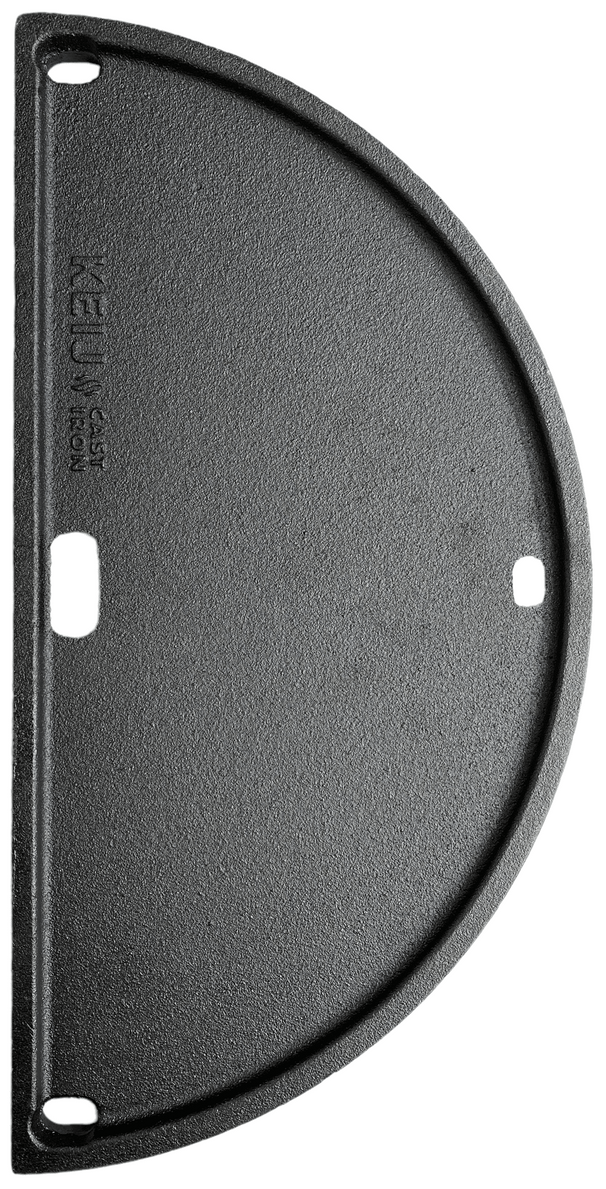 Keij Kamado Plaque de Grill Halve Lune / Plancha Compact - Fonte Émaillée - 2 côtés - 33 cm - pour Kamado de 15 pouces - Universel