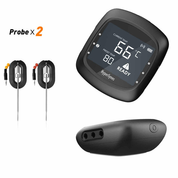 Keij Kamado Thermomètre Bluetooth Inox Noir 2 sondes - Thermomètre à viande BBQ