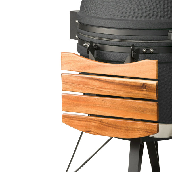 Keij Kamado Tables latérales - Ensemble de tables latérales - Poignée - Table d'appoint BBQ - Tables latérales - Bois noyer - Marron - 3 pièces - pour 21/23 pouces