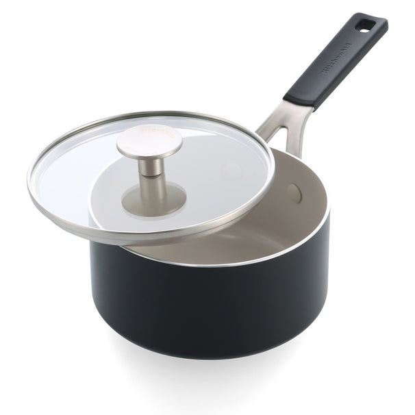 Casserole KitchenAid Aluminium Noir Mat ø 16 cm / 1,6 Litre - avec couvercle - revêtement antiadhésif céramique