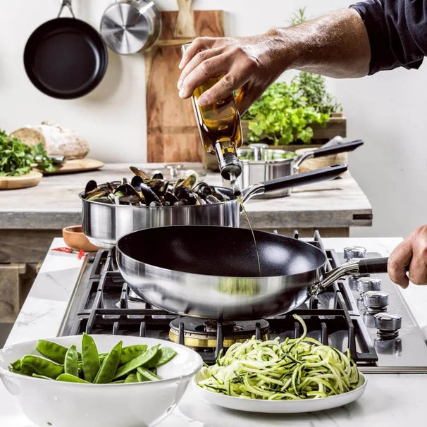 Wok KitchenAid Classic Inox ø 28 cm / 3,7 Litres - revêtement antiadhésif céramique