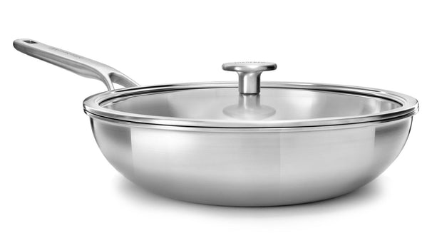 Wok avec couvercle KitchenAid Tri-Ply Inox ø 28 cm / 3,6 Litres - sans revêtement antiadhésif