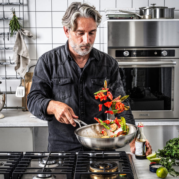 Wok avec couvercle KitchenAid Tri-Ply Inox ø 28 cm / 3,6 Litres - sans revêtement antiadhésif