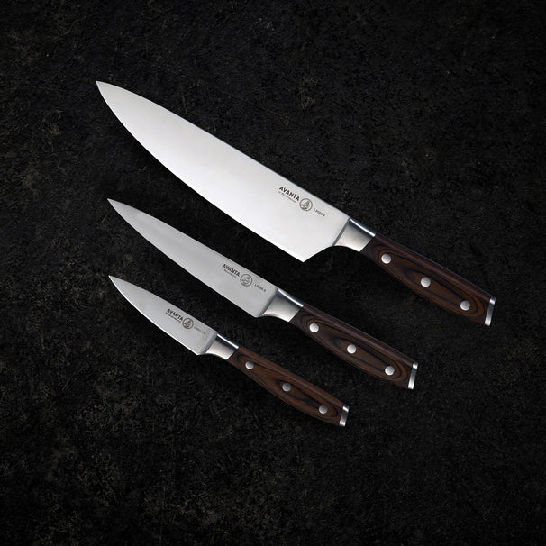 Set de couteaux Messermeister Avanta pakkawood 3 pièces - Couteau de chef, couteau universel & couteau à éplucher