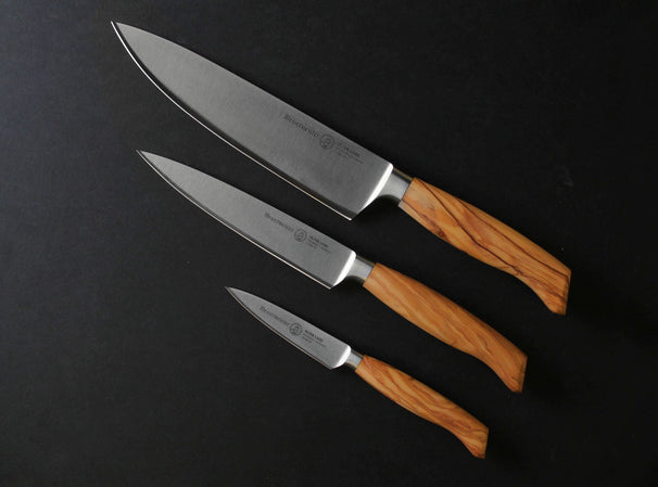 Set de couteaux Messermeister Oliva Luxe bois d'olivier 3 pièces - Couteau de chef, couteau universel & couteau d'office