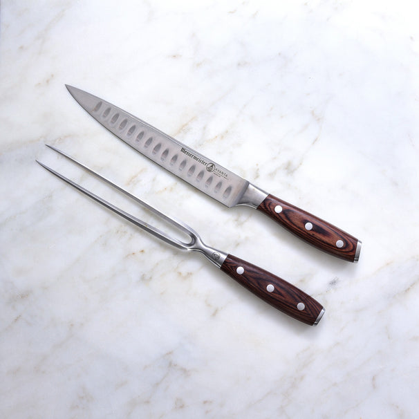 Set à découper Messermeister Avanta pakkawood 2 pièces - Couteau à viande alvéolé & fourchette à viande