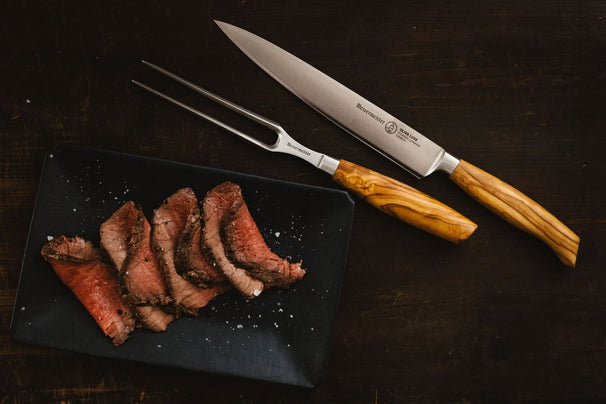 Set à découper Messermeister Oliva Luxe bois d'olivier 2 pièces - Couteau à viande & fourchette à viande