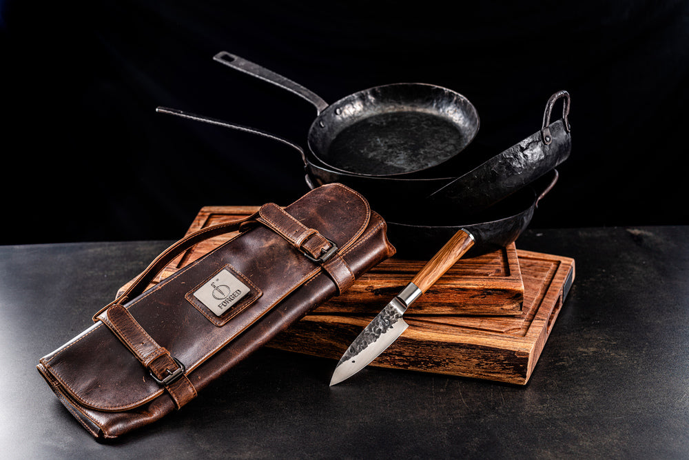 Set de housses pour couteaux Forged - en cuir pull-up - 8 couteaux - 5 pièces