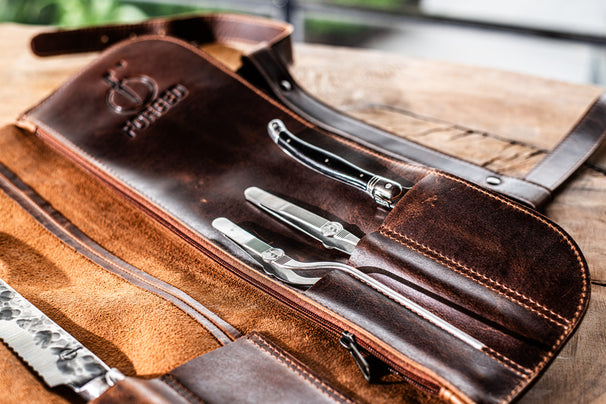 Set de housses pour couteaux Forged - en cuir pull-up - 8 couteaux - 5 pièces