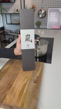 Couteau Santoku Yaxell Zen 16,5 cm - Acier damassé inoxydable 37 plis - Manche en Micarta de toile