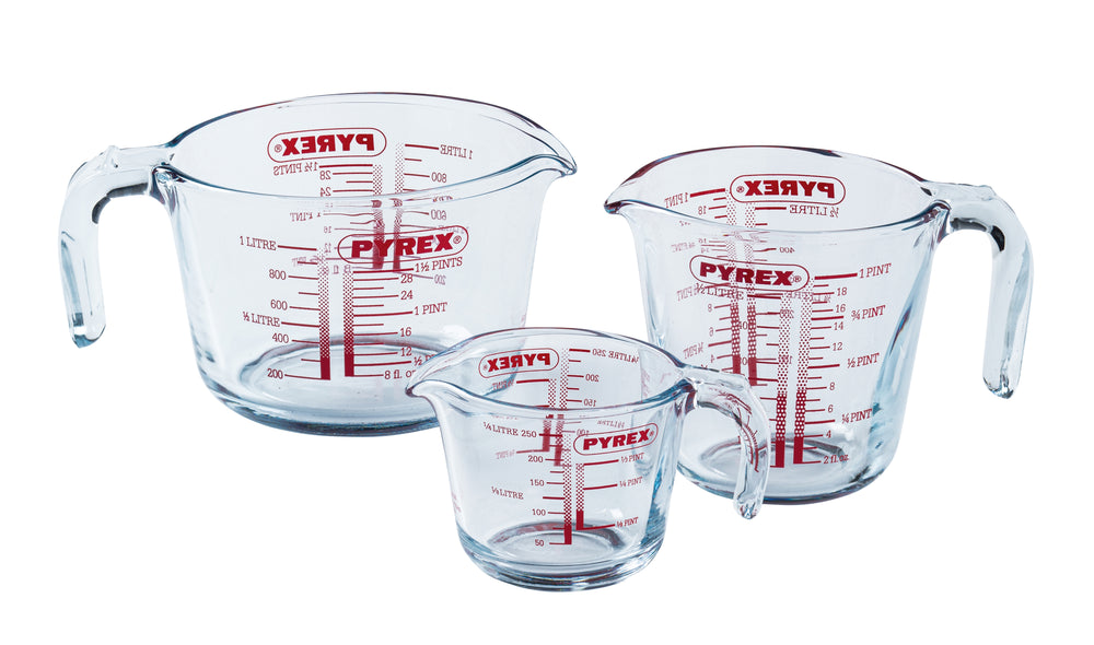 Set de Verres Doseur en Verre Pyrex Iconics' 3 Pièces - 250 ml, 500 ml & 1 Litre