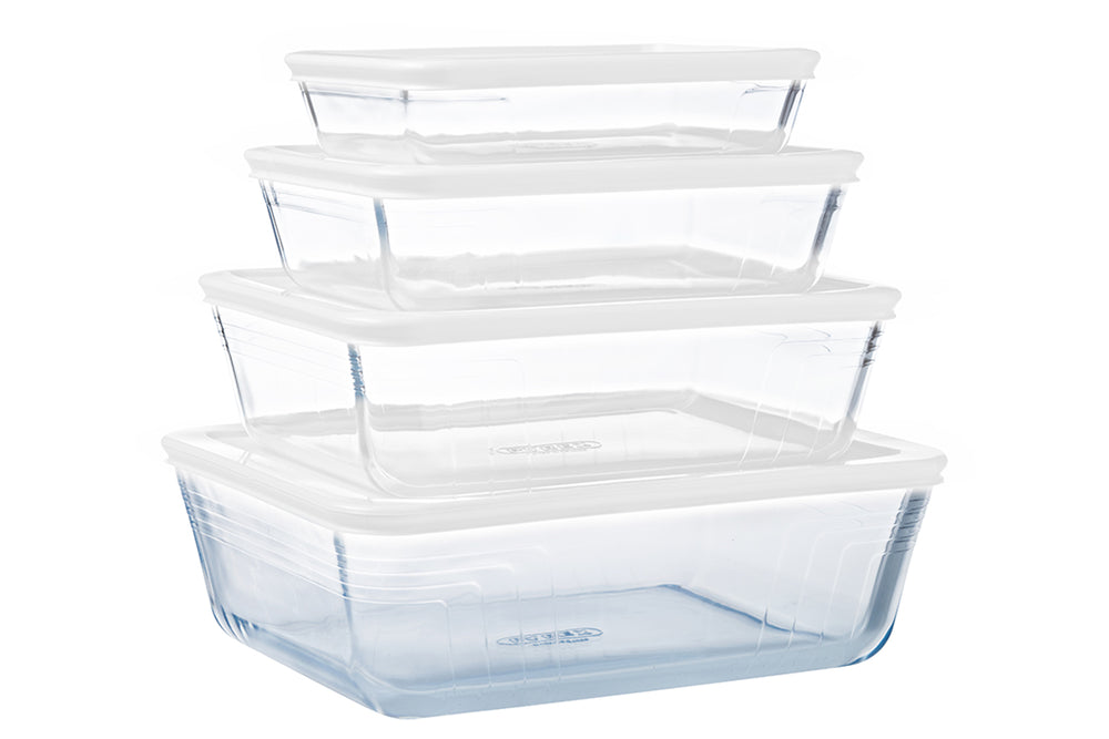 Set de plats à four en verre avec couvercle Pyrex Cook & Freeze 4 pièces - 800 ml, 1,5 litre, 2,6 litres & 4 litres