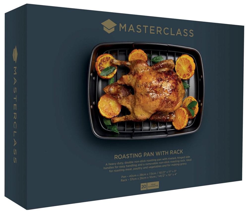 MasterClass Plat à rôtir avec grille - 40 x 28 cm - revêtement antiadhésif standard