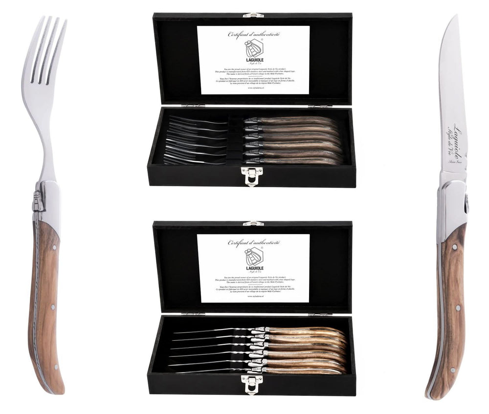 Ensemble de fourchettes a steak Laguiole - en bois d'olivier - 22 cm - 6 pièces