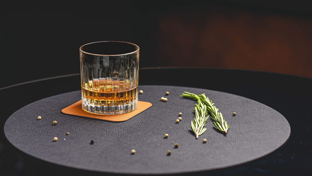 Set de sous-verres Cookinglife - en cuir vegan - Noir/Cognac - 10 cm - 6 pièces