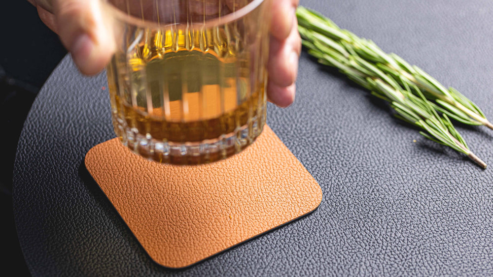Set de sous-verres Cookinglife - en cuir vegan - Noir/Cognac - 10 cm - 6 pièces