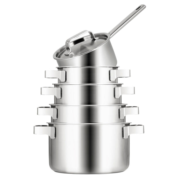 Batterie de cuisine Sola Ruby 5 pièces Premium Triply Inox - Casserole ø 16, 18, 20, 24 cm & Casserole ø 16 cm - compatible avec toutes les sources de chaleur