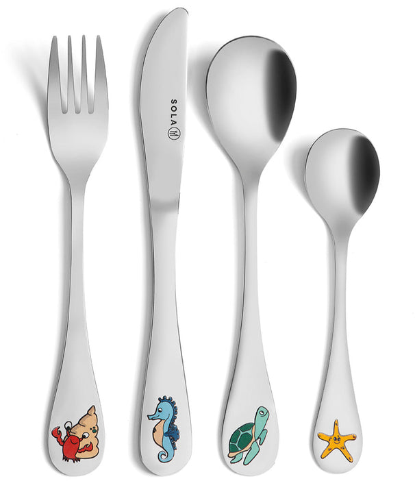 Set de couverts Sola - Couverts enfant - Animaux marins - 1 personne - 4 pièces