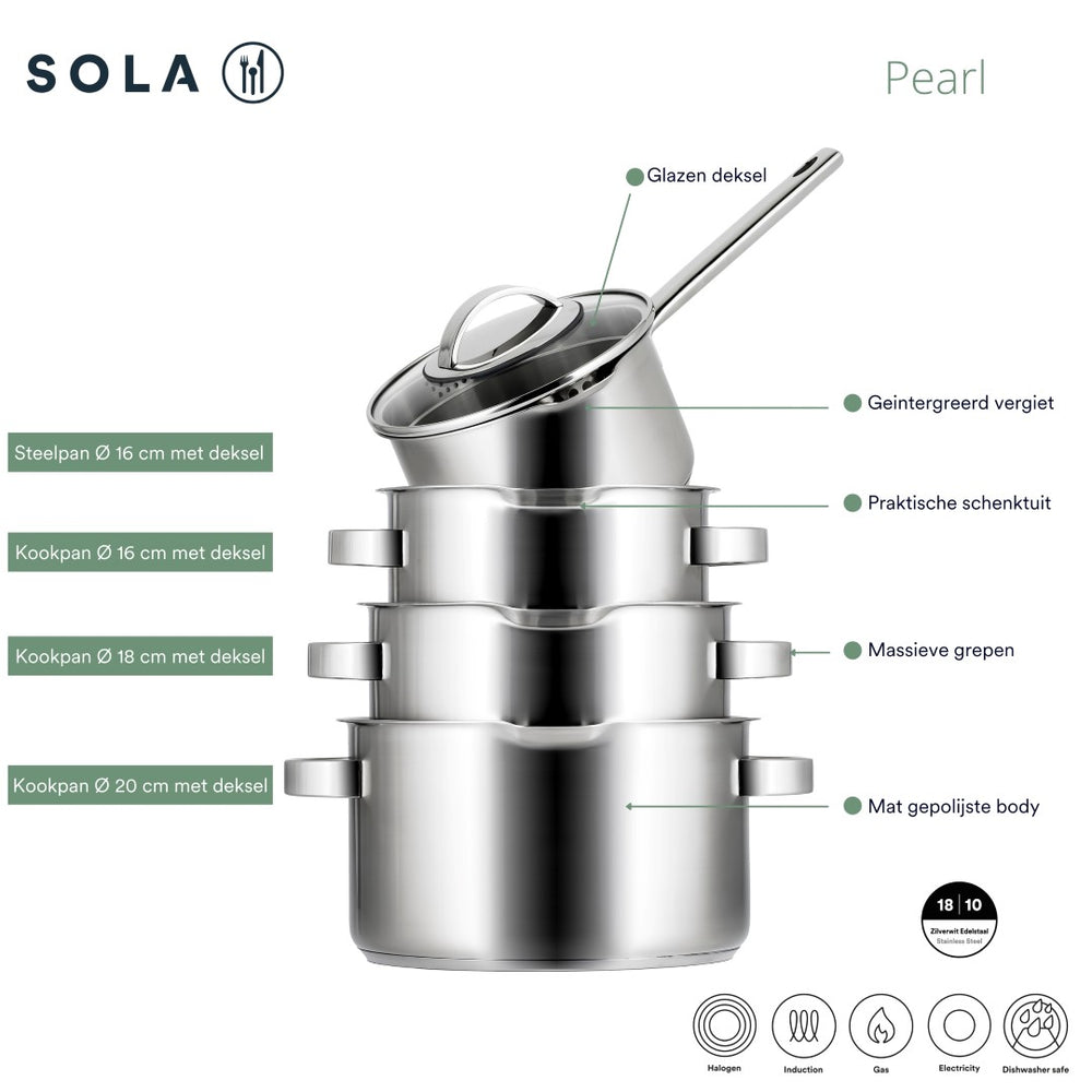 Ensemble de casseroles Sola - Poêles BEKA - Pearl Deluxe - Ø 16-28 cm - 6 pièces