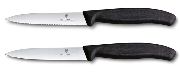 Ensemble de couteaux d'office Victorinox Swiss Classic noir - 10 cm - 2 pièces - Couteau cranté & lisse