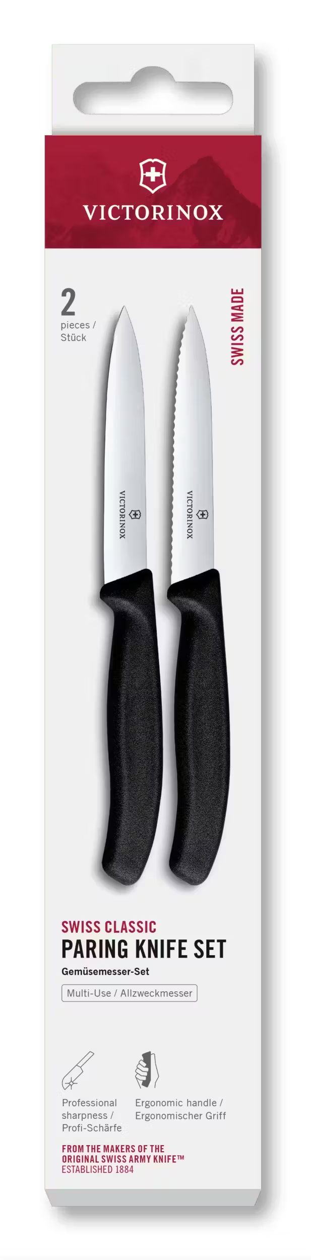 Ensemble de couteaux d'office Victorinox Swiss Classic noir - 10 cm - 2 pièces - Couteau cranté & lisse