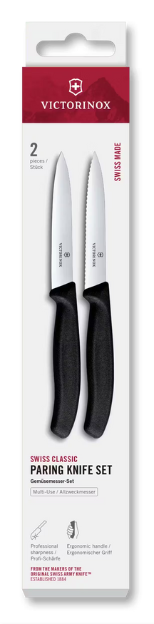 Ensemble de couteaux d'office Victorinox Swiss Classic noir - 10 cm - 2 pièces - Couteau cranté & lisse