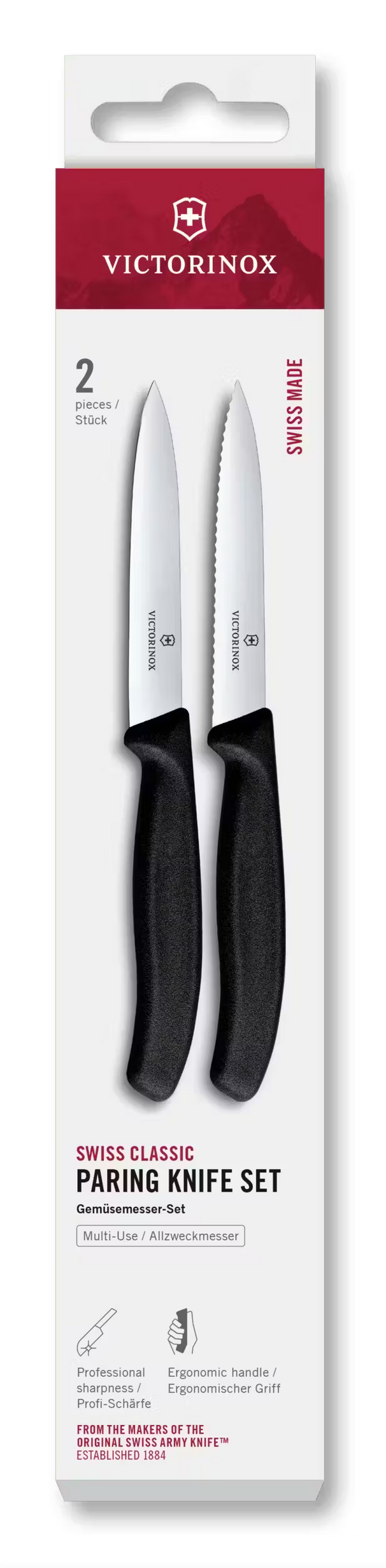 Ensemble de couteaux d'office Victorinox Swiss Classic noir - 10 cm - 2 pièces - Couteau cranté & lisse