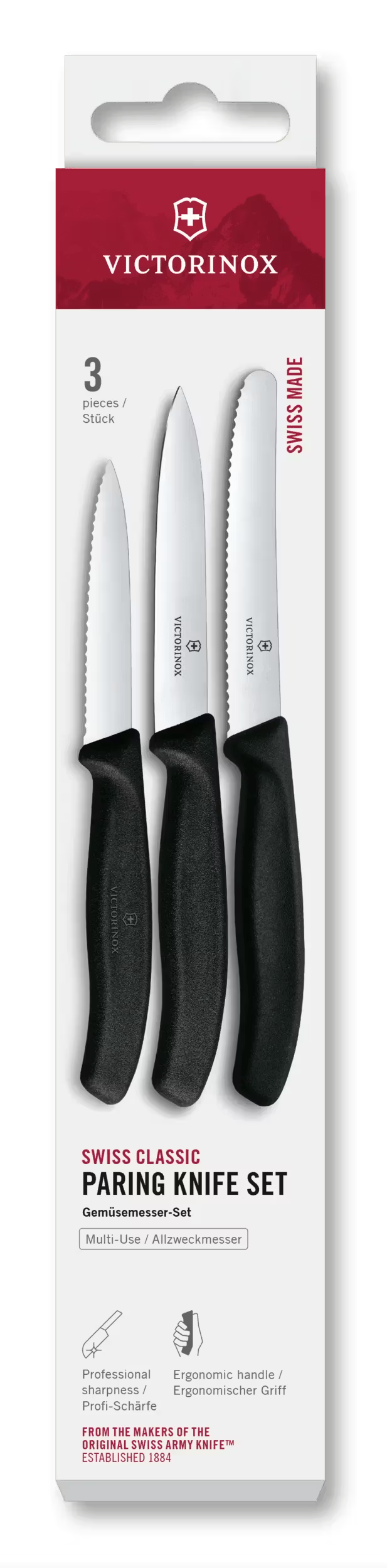 Ensemble de couteaux d'office Victorinox Swiss Classic Noir 3 pièces - Couteau à tomates, Couteau d'office & Couteau éplucheur