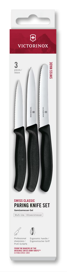 Ensemble de couteaux d'office Victorinox Swiss Classic Noir 3 pièces - Couteau à tomates, Couteau d'office & Couteau éplucheur