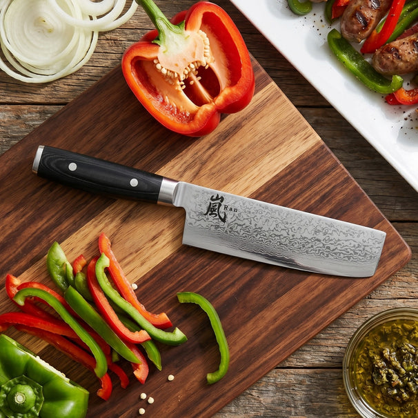 Yaxell Couteau Nakiri Ran 16,5 cm - Acier damassé inoxydable 69 plis - Poignée en Micarta