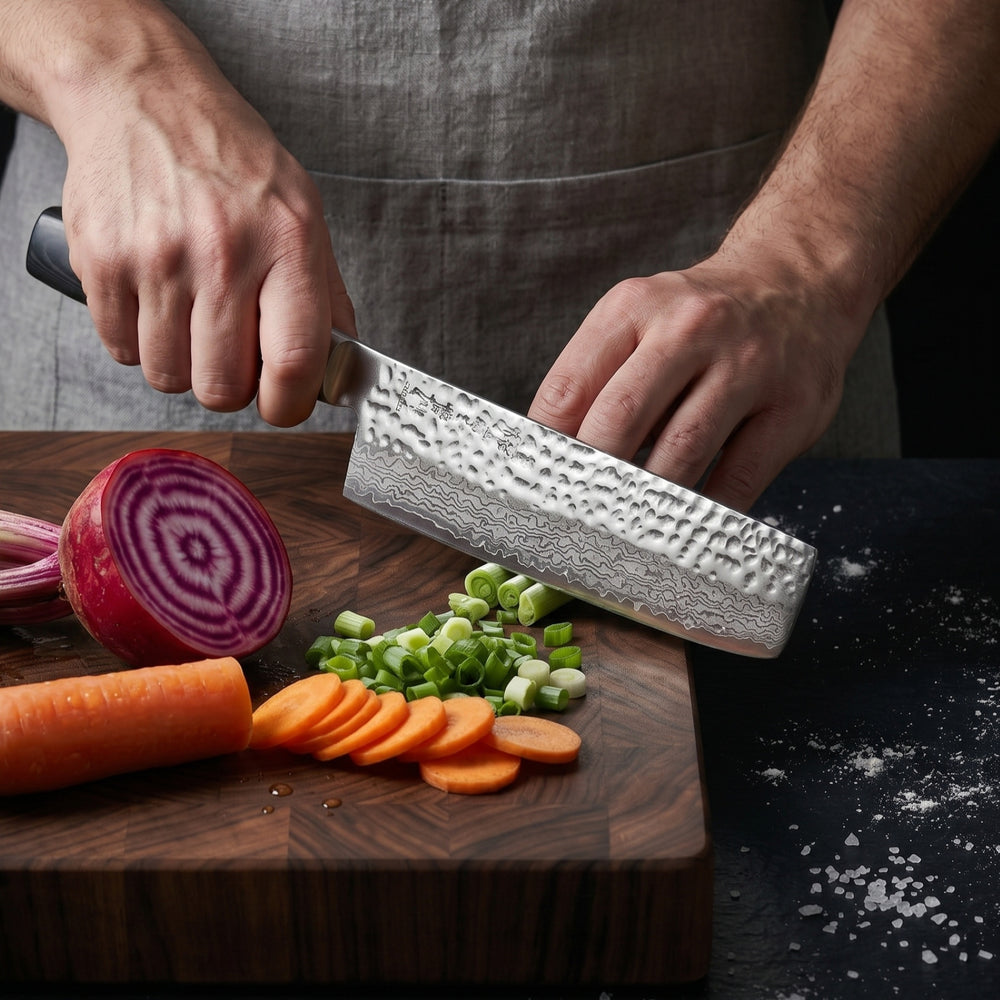 Yaxell Couteau Nakiri Zen 16,5 cm - Acier damassé inoxydable 37 plis - Manche en Micarta et toile