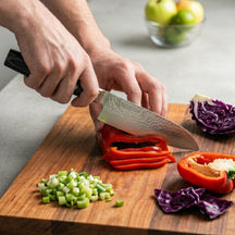 Couteau Santoku Yaxell Zen 16,5 cm - Acier damassé inoxydable 37 plis - Manche en Micarta de toile