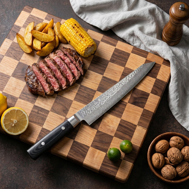 Couteau à viande Yaxell Zen 23 cm - Acier damassé inoxydable 37 plis - Manche en Micarta.